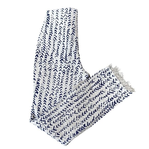Lysse New York NWT Womens S Blue Geometric Print Fringe Tulip Hem Ankle Pants - Picture 9 of 14